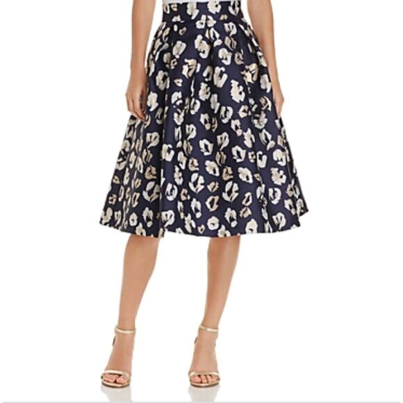 Eliza J Womens Pleated Abstract Jacquard Skirt Size 6 Metallic Office Party Blue - Picture 2 of 10